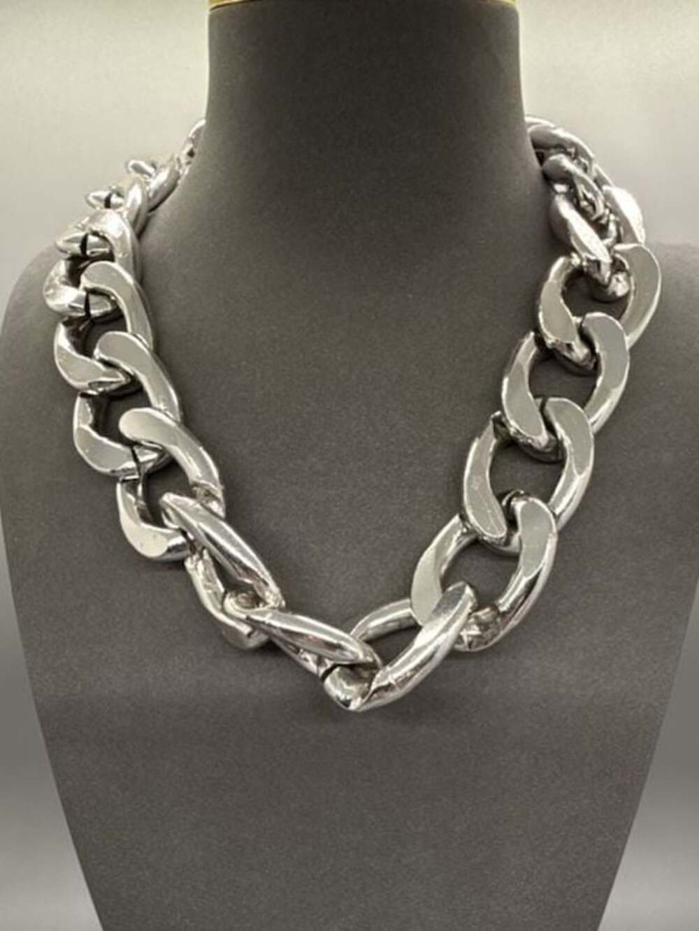 SET Chunky Silver Tone Curb Link Statement Necklace & Bracelet Retro 80’s Punk